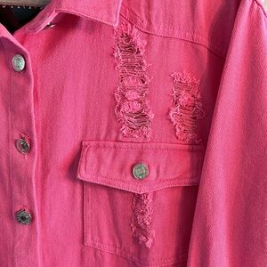 New with tags- pink distressed oversized shirt/jacket size L.